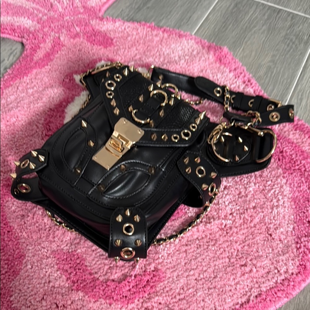 Black and Gold Studded Women's Bag - Picture 2 of 4